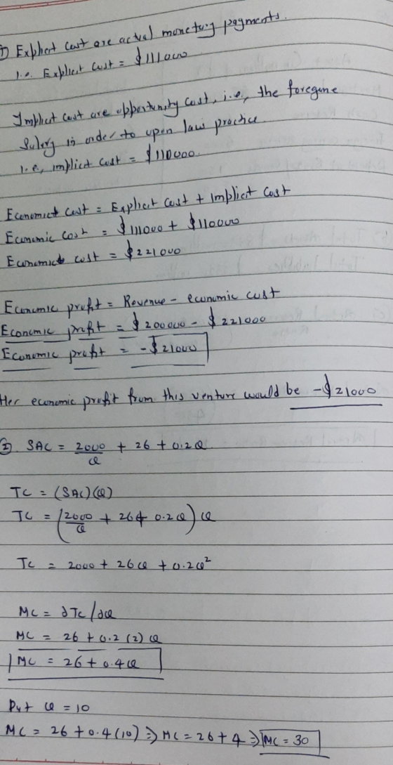 7 Exphart cast are actual monetong pagments. 10. Explicat cost = $ll love Imphest cast are opportunity cost, ie, the foregine