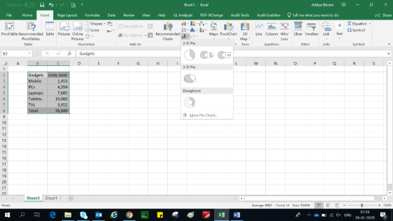 Auto Save @CH A S -B- Book1 - Excel Aditya Bhutra - X Data Review View Help GL Analyzer PDF-XChange Audit Tools Audit Enabler