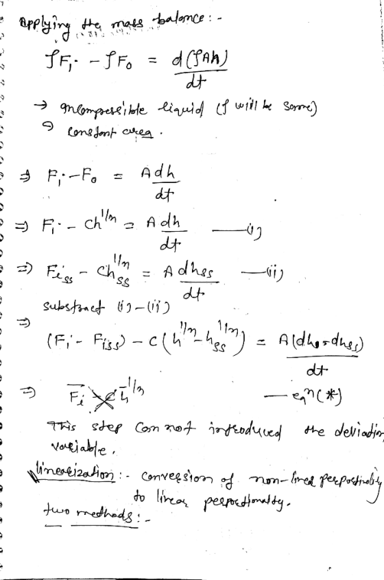 E Applying the mass balance : SF; - SF = d (PAH) → Incompeteilte liquidh of will be Sopome) C at E o constant areg. 9 & Fi-Fo