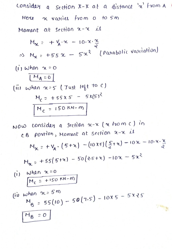 consider a section X - X at a distance & from a Here a varies from o to 5 m Moment at section non is Mut tv.x 10.3.2 o Mze =