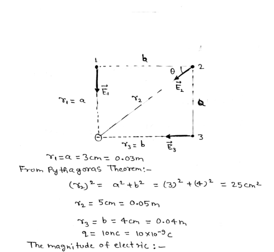 %- ŠŐ reza = 3cm= 0.03m From Pytha goras Theorem: (72)2 = a? +62 = (3)? +(4)2 = 25 cm? r2 = 5 cm = 0.05 m. rz=6= 4cm = 0.04 q