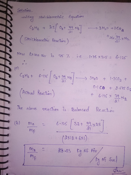 Solution writing stoichiometric Equation Ca Hà + 3s Out 27 a7 (Stoichiometric Reaction ) 2 3 7,0 +2 Co +35x 39 x NZ Now Exces