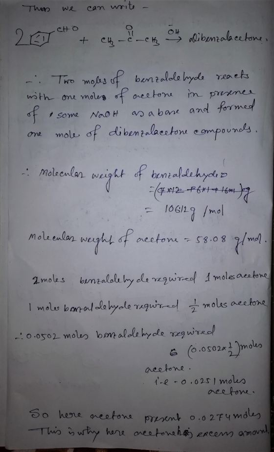Thas we can write - 2009 Hocm-liberalace tona - Two moles of benzaldehyde reacts with one moleg of acetone in presence of som