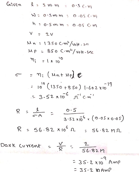 Given S mm OS W: O.Sm.my? 0 OS C70 h :o.5m.m 0.05 cm 2V un = 135o c.me/volt.se up 850 Com? / volt-sec mi ale 10 ani (rint rep