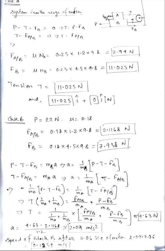 system is on the of motion T verge P B P-T - FB = FB 0 => T = P-FB 0 7 1 = FM B T- FAB 7 = 2.94 N U NA 0.25 X 1.2 x 9.8 FAB =