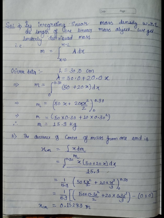 Page: Date: mars dimaily w..t integrating inser Sal OEre linuay mans alyect u dist ibubd mars ie A dx Civen data E30 .0 Cm -5
