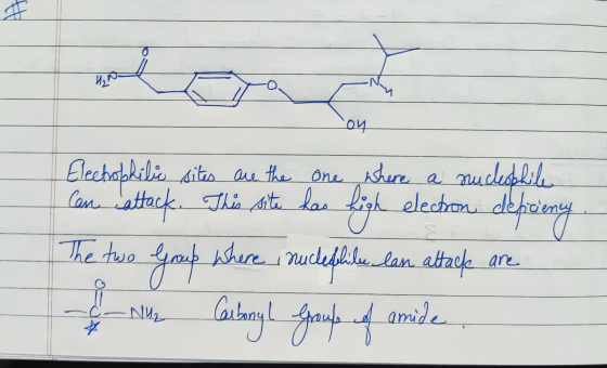 on Electrophilic sites are the one where a nucleophile Can cattack. This site has high electron deficiency The two Group wher