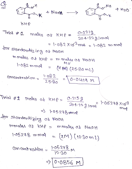 Q lon www ear 7 20 orna Tak KHP Trial # 0.2219 1 males of KHP = 204.22gl mal = 1:082x103 mal a 11082 m mal tor standardizing