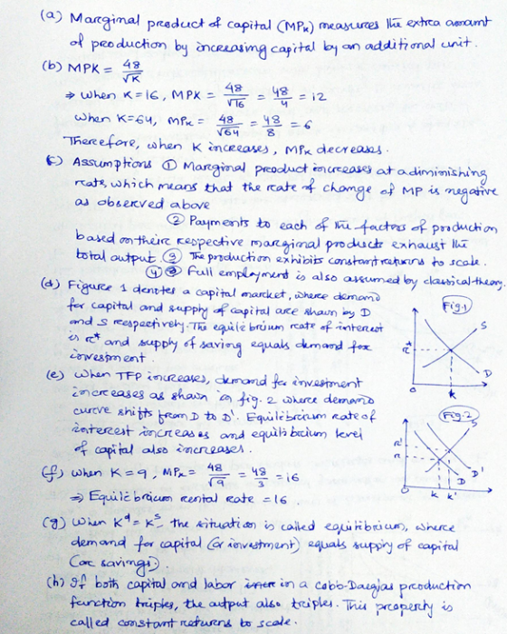48 지 48 4 = 12 =6 V64 8 (a) Marginal product of capital CMPW) meascurces the extra amant of production by increasing capital