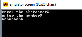 SERI emulator screen (80x25 chars) enter the character& enter the number 9