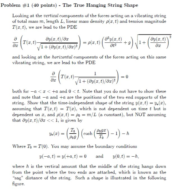 Problem #1 (40 points) - The True Hanging String Shape Looking at the vertical components of the forces acting on a vibrating
