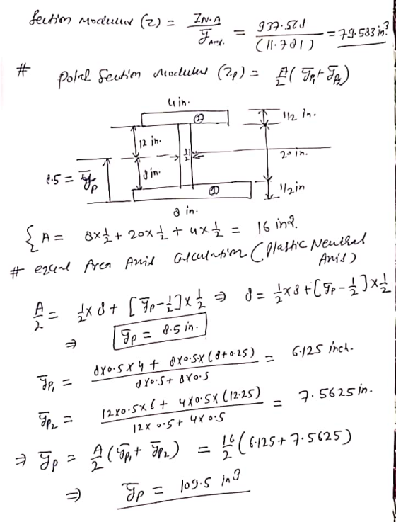 - Sectim Moduler (2) = Inon I7.521 - Yand L =79.583 is? - (11.781) * Poleh Section Module (2.p) = A ( Jet Jp) uin co Illino L