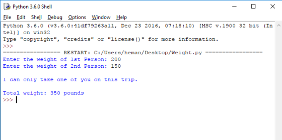 Python 3.6.0 Shell File Edit Sh Debug Options Window Help Python 3.6.0 (v3.6.0:41df79263all, Dec 23 2016, 07:18:10) [MSC v.19