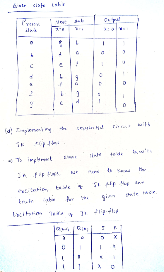 Given state table Present Nent state Output state 20 :1 200 X=1 a ad b a O d 0 be 0 е C at d b o oro f e 0 0 f b 0 9 d co e 0