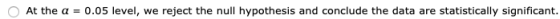 At the a = 0.05 level, we reject the null hypothesis and conclude the data are statistically significant.