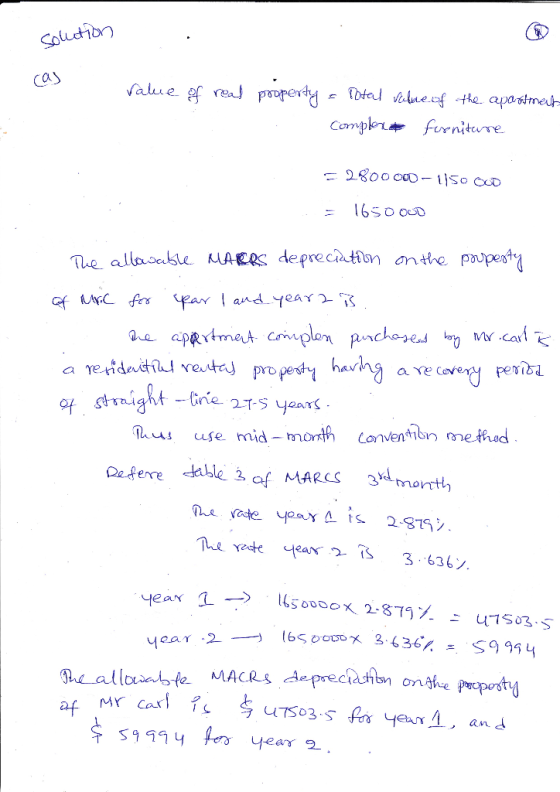 solution cas value of real property = Total value of the apartment complexa forniture 2800 000 - 1150 000 = 1650 000 The allo