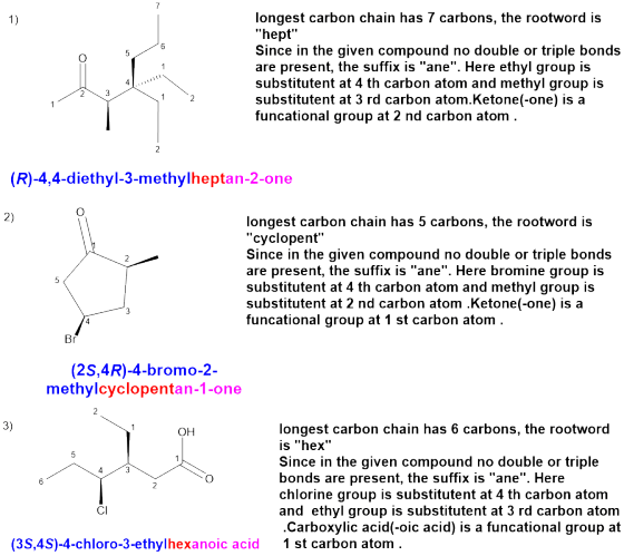 7 longest carbon chain has 7 carbons, the rootword is hept Since in the given compound no double or triple bonds are presen