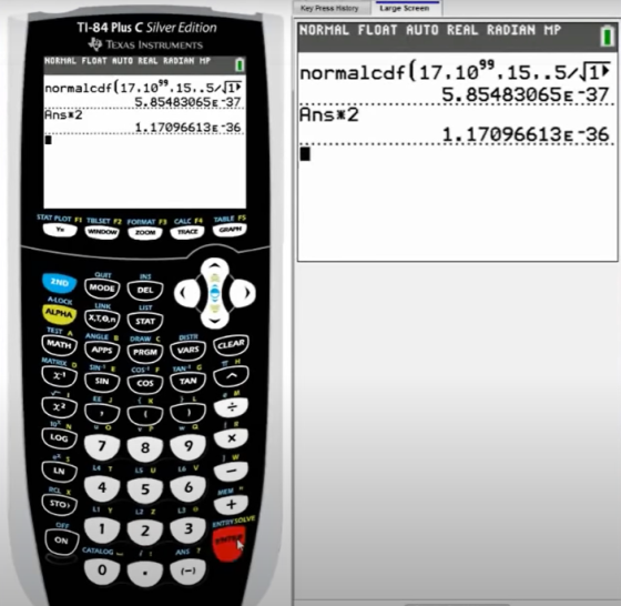 Key Press History Large Screen NORMAL FLOAT AUTO REAL RADIAN MPO TI-84 Plus C Silver Edition TEXAS INSTRUMENTS NORMAL FLOAT R