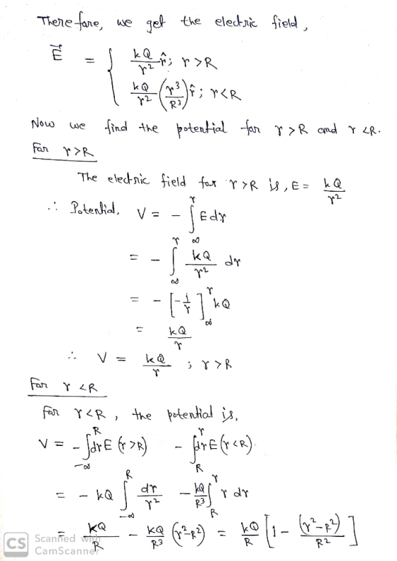 field, Therefore, we get the electric Ě - j k l firme l a 2) ; rer Now we find the potential for r >R and r LR. for r>R The e