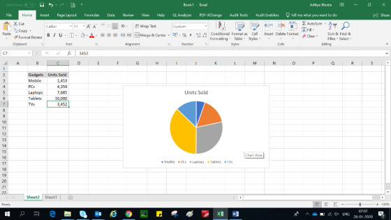 AutoSave OS B Book1 - Excel Aditya Bhutra - O X PDF-XChange Audit Tools Audit Enablers Tell me what you want to do Share 2 O