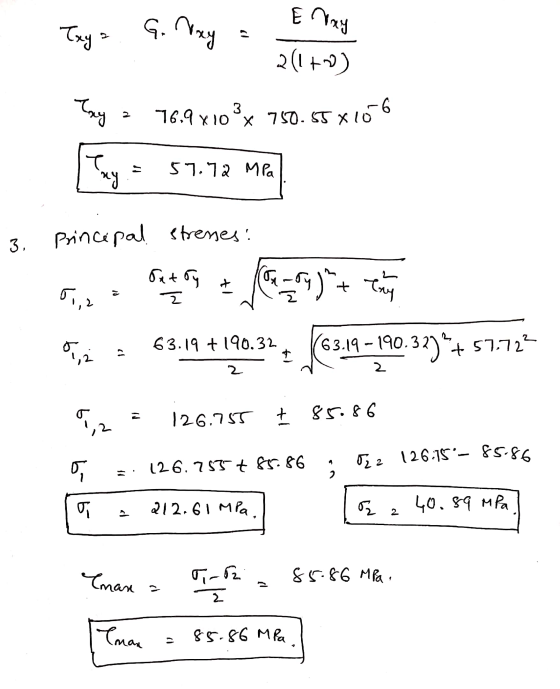 E nay Trys G. Ney = 2(17) 4 : 16.4 x 103x 70. KT x 06 Jay = 57.72 mail 3. Principal strenes: Ce sit nya tahun i 2 65.16 4190.