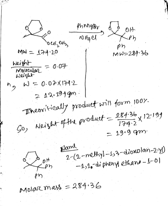 0 0は Ph MW 287 36 Moliculol weit 2 40.191m Thesn ically produet wil form, looy. והק produt . - Elam Molar mass 284.36