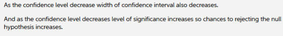 As the confidence level decrease width of confidence interval also decreases And as the confidence level decreases level of s