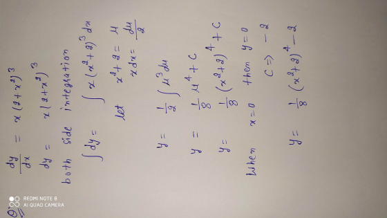 Elekt 6) x = O AI QUAD CAMERA OO REDMI NOTE 8 hp up. hp 3 x/2+x²) X both side integration Say= 2(x + 2) du s let x + 9 = M z