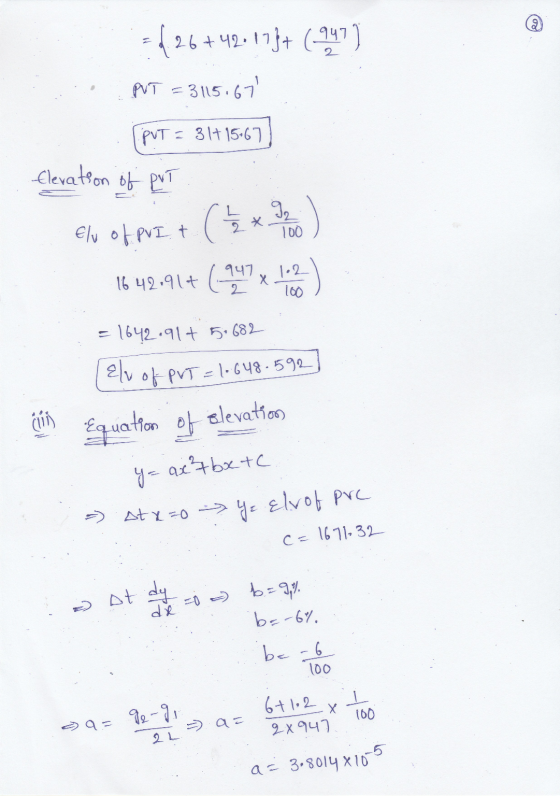 2 (26+49, 115+ (247 PUT = 3115 67 PUT = 314 15.67 Elevation of PVT (_ * 22 100 Elu of PVI t 16 42.914 (947 1.2 . Х 100 = 1642