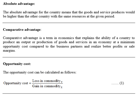 Absolute advantage: The absolute advantage for the country means that the goods and service produces would be higher than the
