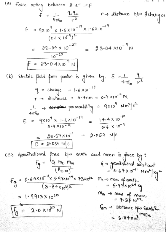 (a) Force acting between a é f 9.92 UITO ne distance bloo I charges f ㅗ r2 - 19 f 9x109 -19 x 1.6X107 x 1.6x10 (001 x 1092 93