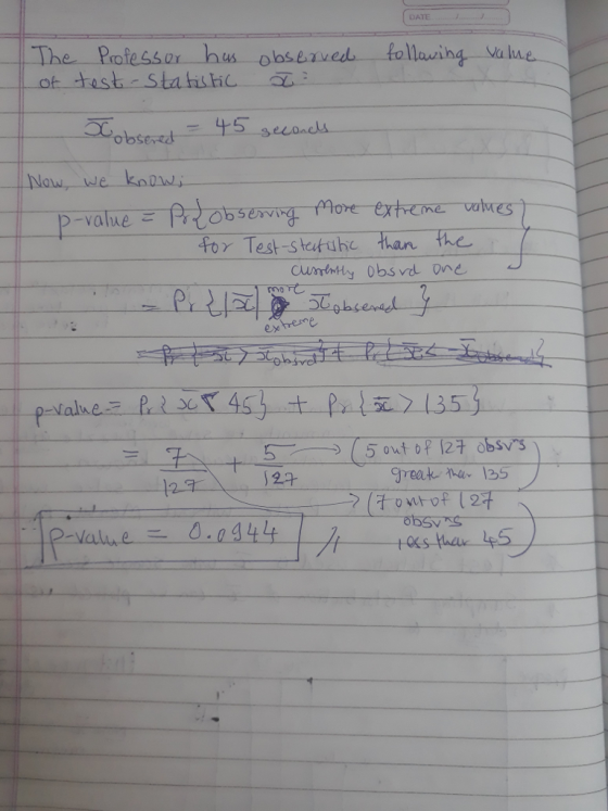 ATE The Pofessar hs observed follauing Vaa obsered for Test staf uhe han the Cumutly obs vdl one exreare ( 5 out of 27 obsvs