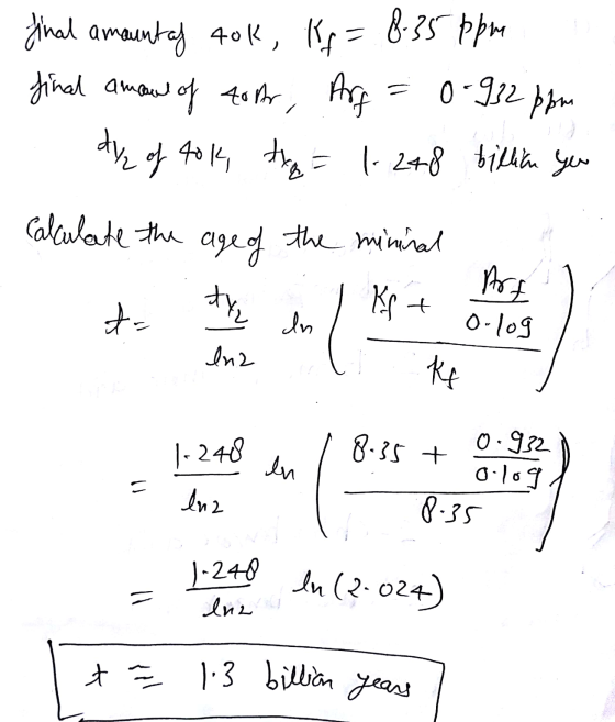 0-932 ppm = t = 1.3 billion years final amount of tok, kg = 8:35ppm final amount of four, Arf dy of tok, tra |- 248 billion y