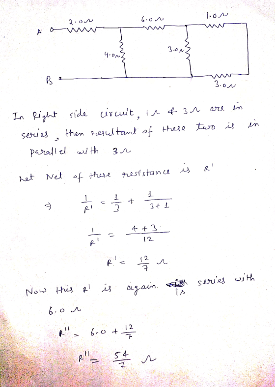 bow 2.on lon A 3.00 4.00 B 3.on are in in In Right side circuit, in fan series then resultant of these two is parallel with 3