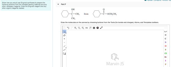 11 RUVIUWI Constans i Pendulu Part F Show how you would use Grignard syntheses to prepare the following alcohols from the ind