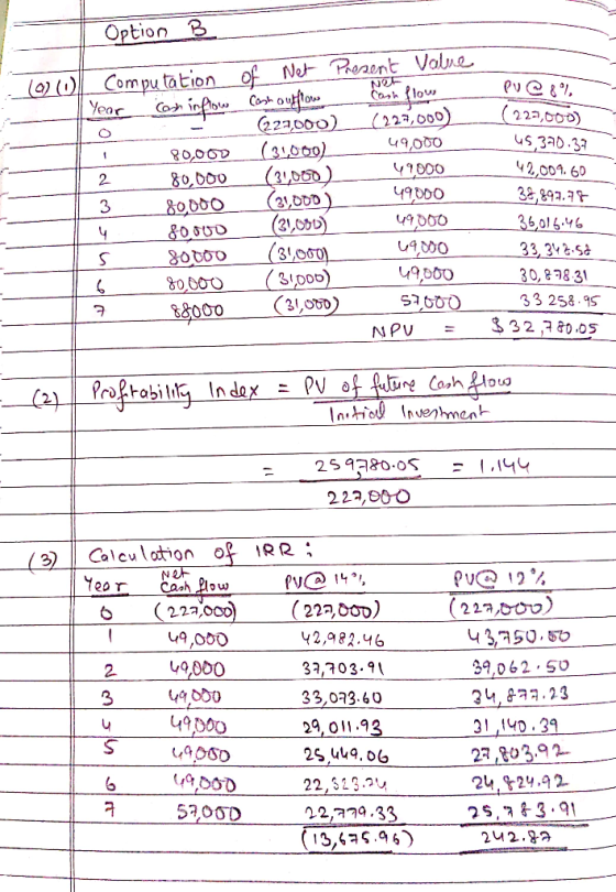 Option B (a O S Computation [ Year cash inflow - 80,000 80,000 89000 80000 80000 80,000 88000 wolnewlnl-10 of Net Present Val