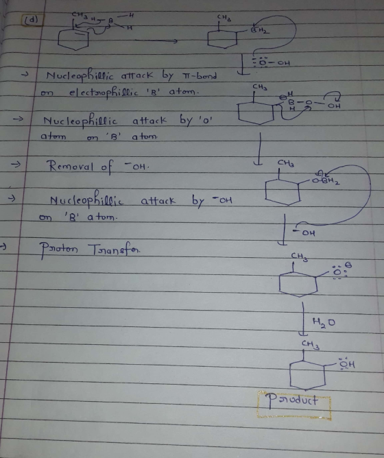 (d) 0 -OH I I Nucleophillic attack by T-bond on electrophillic B atom. Nucleophillic attack by o atom on B atom. IO Rem