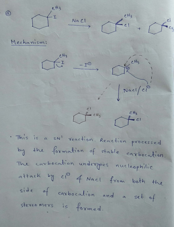 CH₃ Nael e1 Mechanism: CH₃ - IO -CH3 CH₃ This is a SN reaction. Reaction processed by the formation of stable carbocation. T