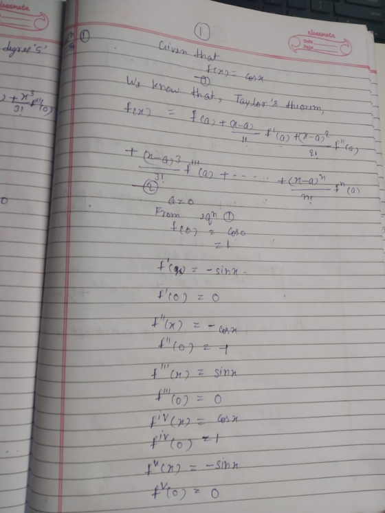 Jacmate liste Daha Page digrets Given that tenga cosa ath We know that, Taylors theorm, fond I ca) + n-a) 31 (a) tn-a? 11