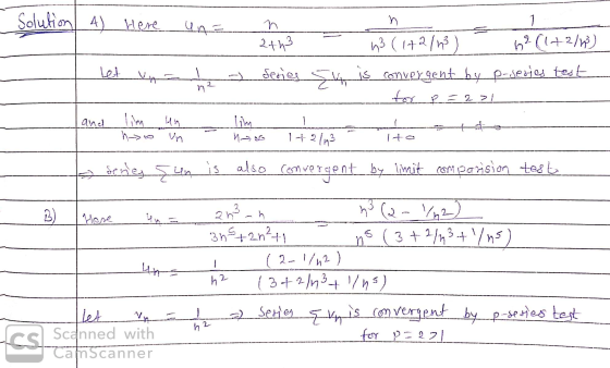 Solution 4) Here n 1 Gд. — Let un n 2th3 n3 (142/n) 62 (142/6) series 4 is convergent by p-series test for p=2>1 lim n² and t