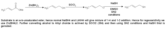 NaSH Zn(BH4)2ーナー3C SOCI DMSO SN2 conditions H3C Me Substrate is an a-b-uns aturated ester, hence normal NaBH4 and LiAlH4 will