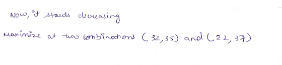 Now, it stauts decreasing maximize at two combinations ( 32,35) and (22,37)