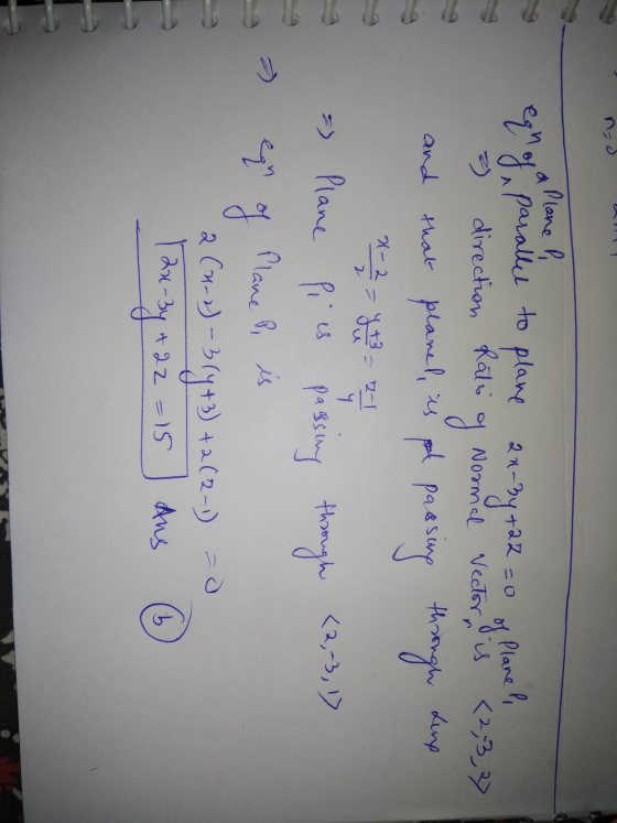 +22=0 of Plane P, <2 3,3) Normal Vector is g and Lung Plane P egh of parallel to plane 2x-3y +22 direction Rati that planed,