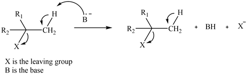 H
B
R,
-CH,
+ BH +
x
X is the leaving group
B is the base