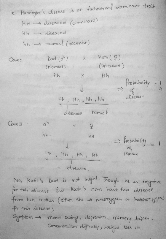 trait 5. Huntingtons disease is an Autosomal dominant HH diseased (cominant) Hh diseased hh - normal (recessive) Case I x Da