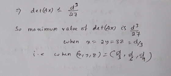 > det(x) = 2 So manimum value of de+(Axis d3 when na 24=32 = 0/3 ie when (ny, z) = (as de ida).