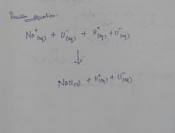 Reaction equation: Not Low + U u eaq? + Heago tu el paq) t Hilog) + (1 100) Naces) t