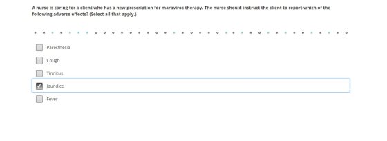 A nurse is caring for a client who has a new prescription for maraviroc therapy. The nurse should instruct the client to repo