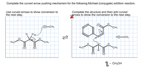 Image for Complete the curved arrow pushing mechanism for the following Michael (conjugate) addition reaction.