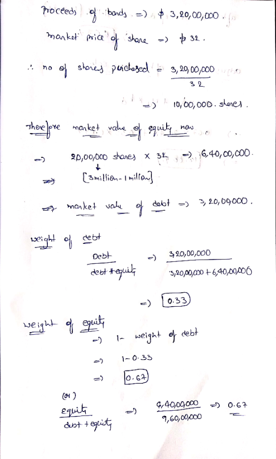 proceeds of bonds. =) * 3,20,00,000 (n market price of Shane -> +32 . . no of shores pochesed = 3, 20,00,0000 32 There lore S